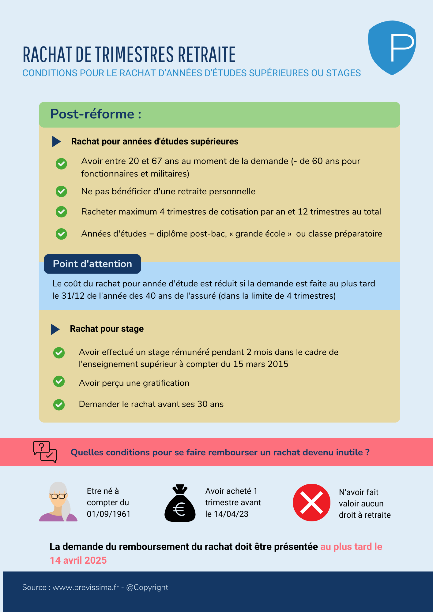Rachat de trimestres pour études supérieures ou stages d'entreprise
